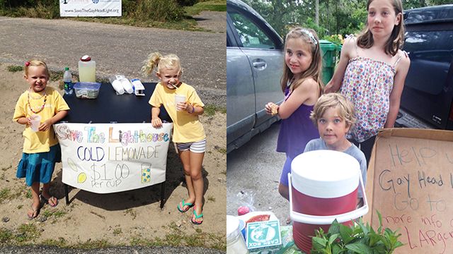 children sell lemonade to raise money to save the Gay Head Lighthouse